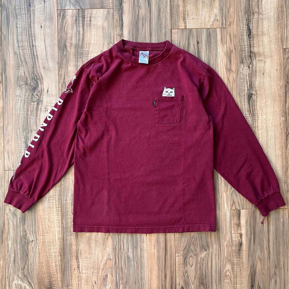 RipNDip Lord Nermal Middle Finger Cat Long Sleeve T-Shirt in Burgundy